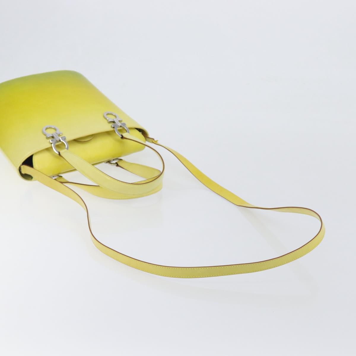 Salvatore Ferragamo Gancini Hand Bag Leather 2way Yellow Silver Auth 196351