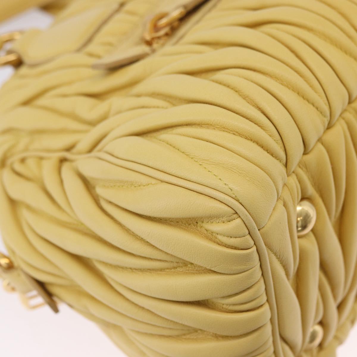 Miu Miu Matelasse Hand Bag Lamb Skin 2way Yellow Gold Auth 196355M