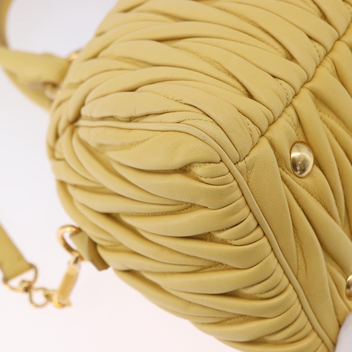 Miu Miu Matelasse Hand Bag Lamb Skin 2way Yellow Gold Auth 196355M