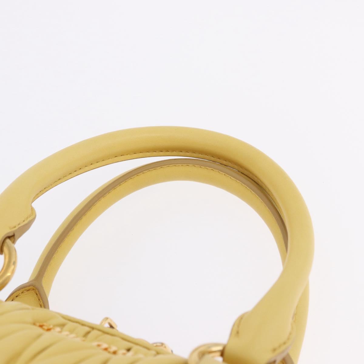 Miu Miu Matelasse Hand Bag Lamb Skin 2way Yellow Gold Auth 196355M