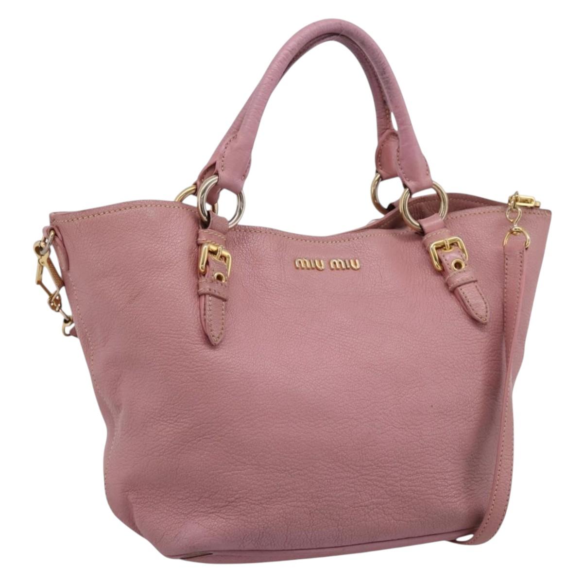 Miu Miu Hand Bag Leather 2way Pink Gold Auth 196356