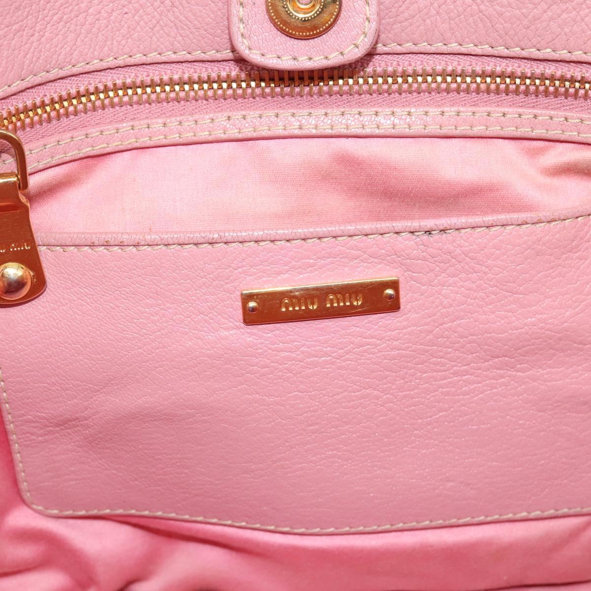 Miu Miu Hand Bag Leather 2way Pink Gold Auth 196356
