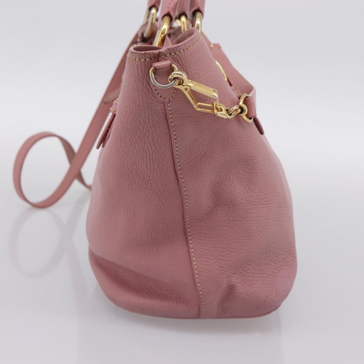 Miu Miu Hand Bag Leather 2way Pink Gold Auth 196356