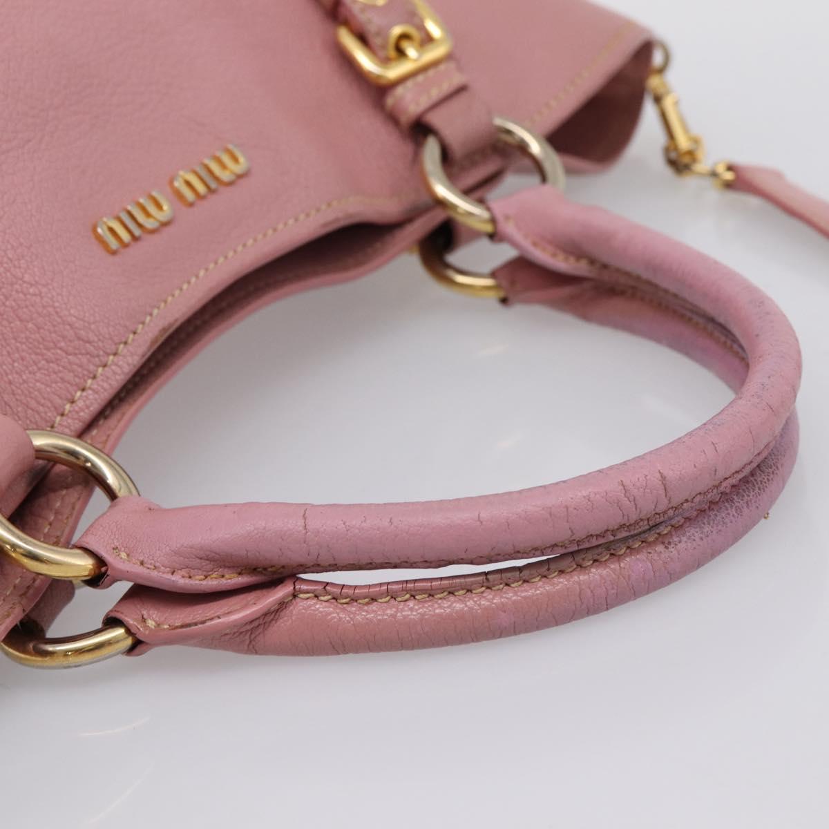 Miu Miu Hand Bag Leather 2way Pink Gold Auth 196356