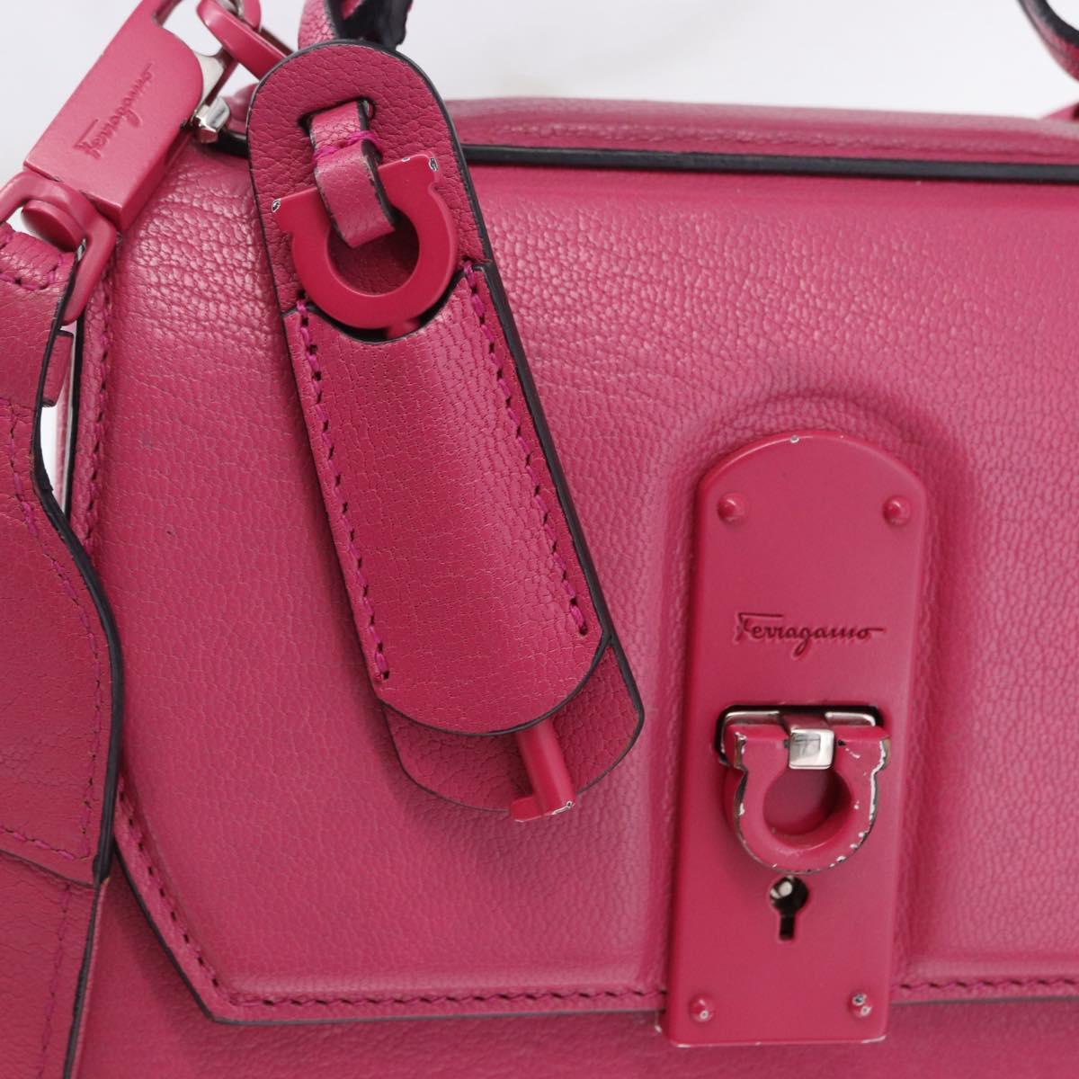 Salvatore Ferragamo Gancini Hand Bag Leather 2way Pink Silver Auth 196358A