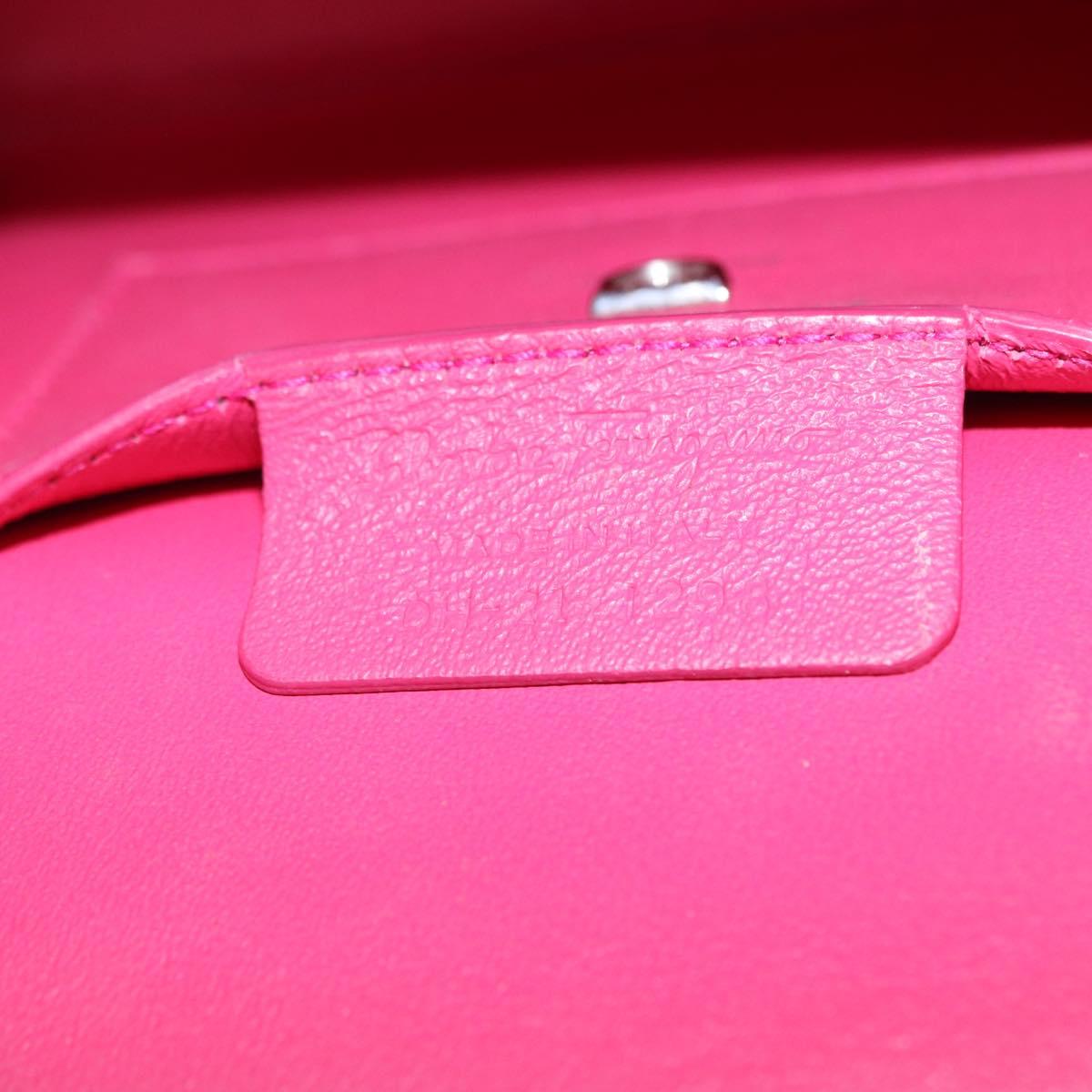 Salvatore Ferragamo Gancini Hand Bag Leather 2way Pink Silver Auth 196358A