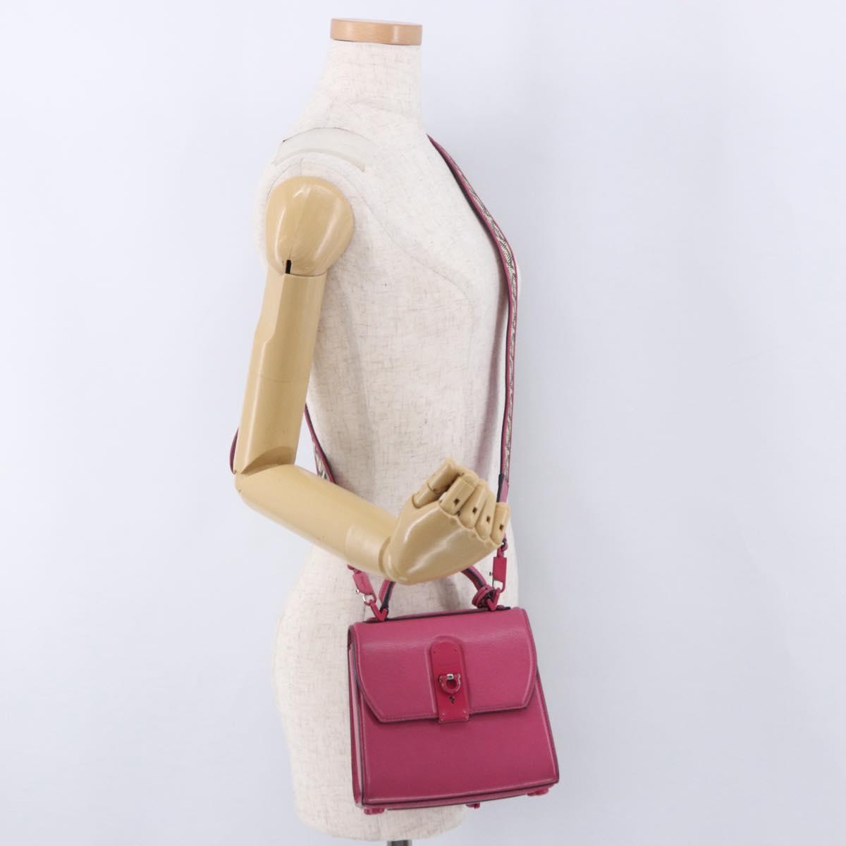 Salvatore Ferragamo Gancini Hand Bag Leather 2way Pink Silver Auth 196358A