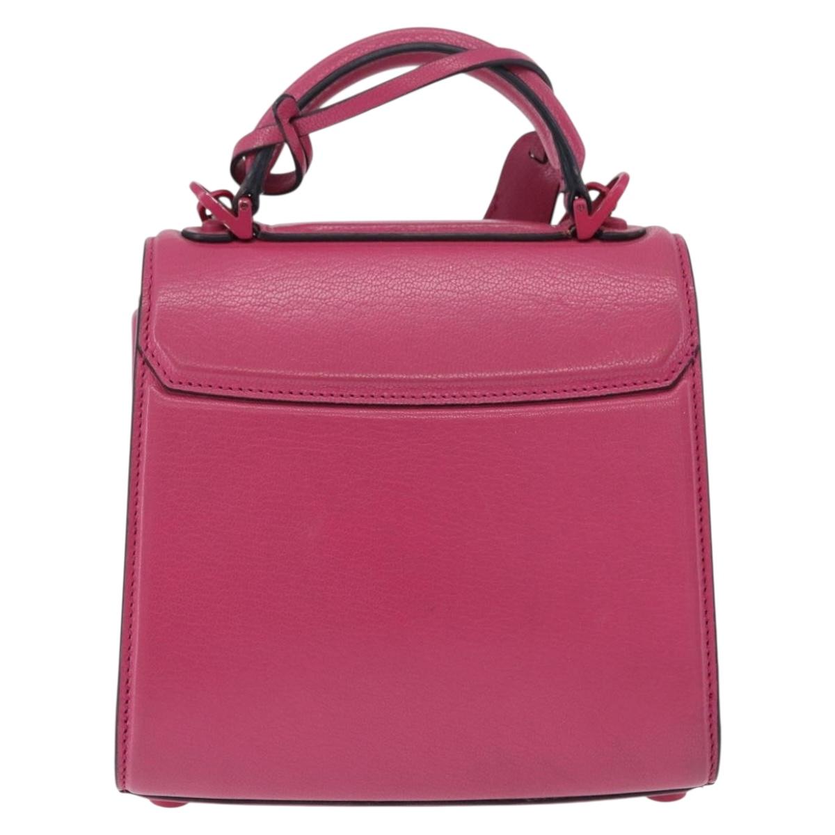 Salvatore Ferragamo Gancini Hand Bag Leather 2way Pink Silver Auth 196358A