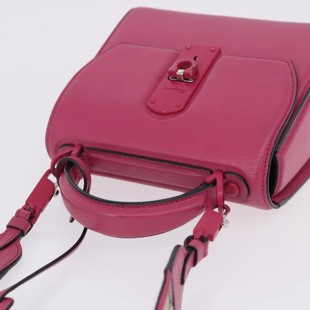 Salvatore Ferragamo Gancini Hand Bag Leather 2way Pink Silver Auth 196358A