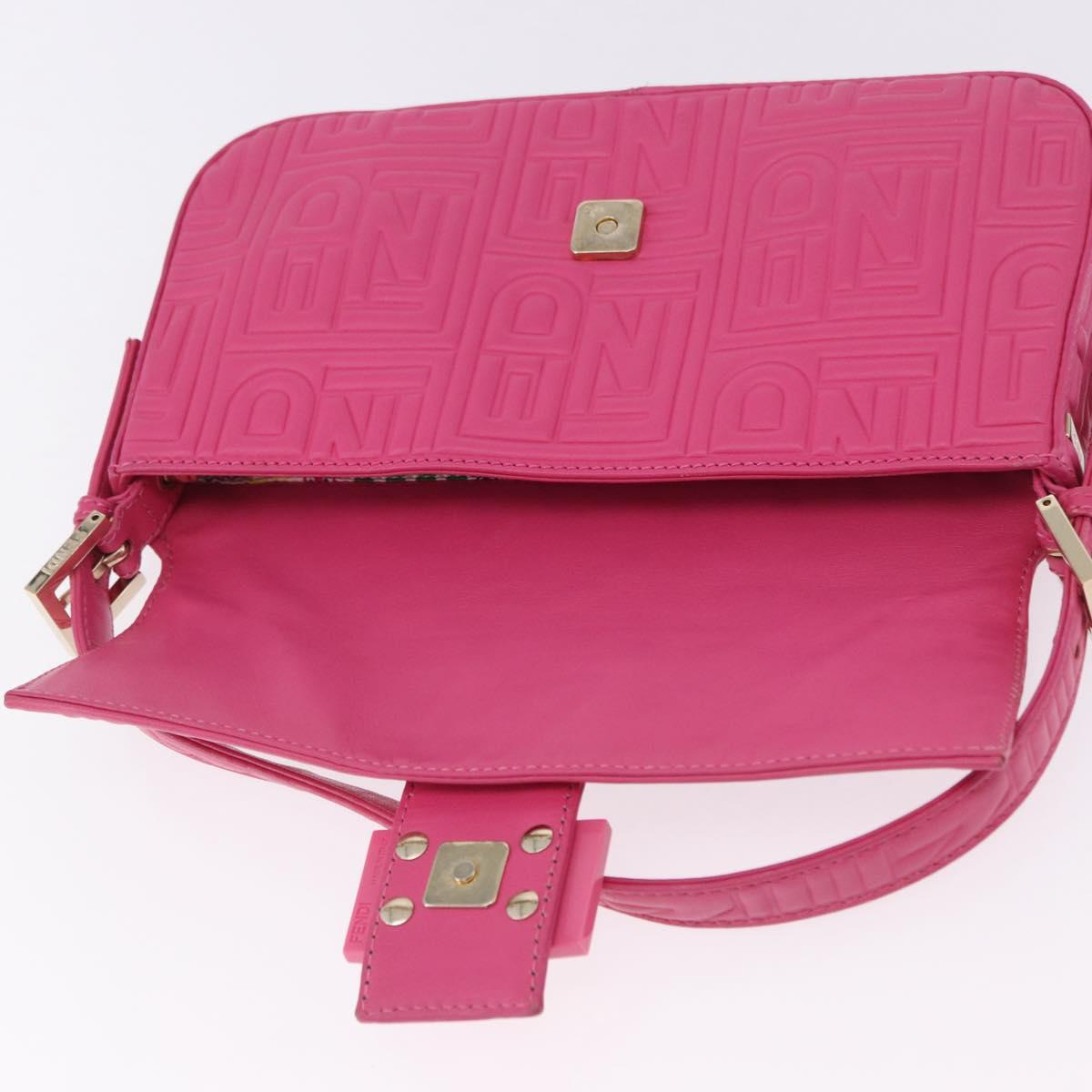FENDI Mamma Baguette Shoulder Bag Leather Pink Gold Auth 196359M