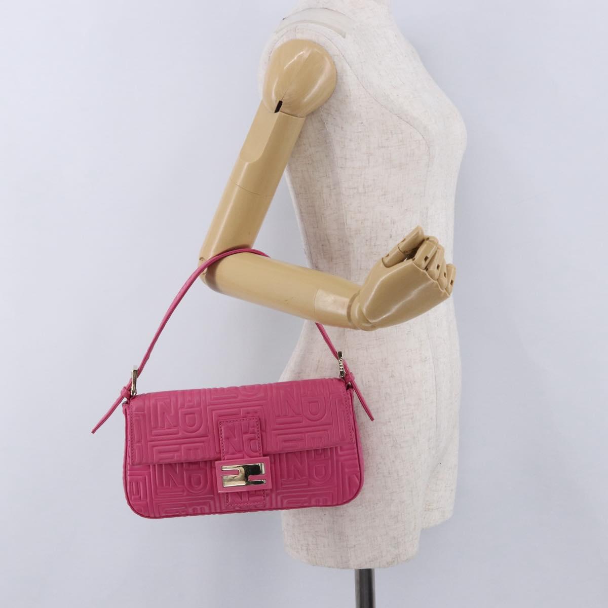 FENDI Mamma Baguette Shoulder Bag Leather Pink Gold Auth 196359M