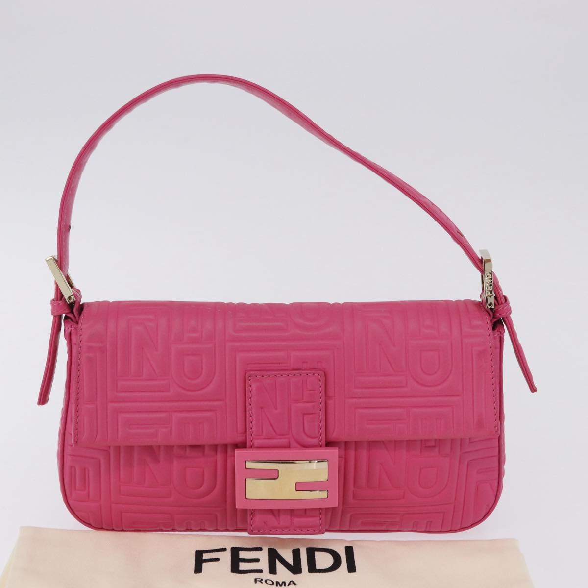 FENDI Mamma Baguette Shoulder Bag Leather Pink Gold Auth 196359M