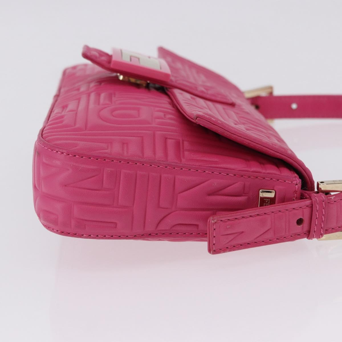 FENDI Mamma Baguette Shoulder Bag Leather Pink Gold Auth 196359M