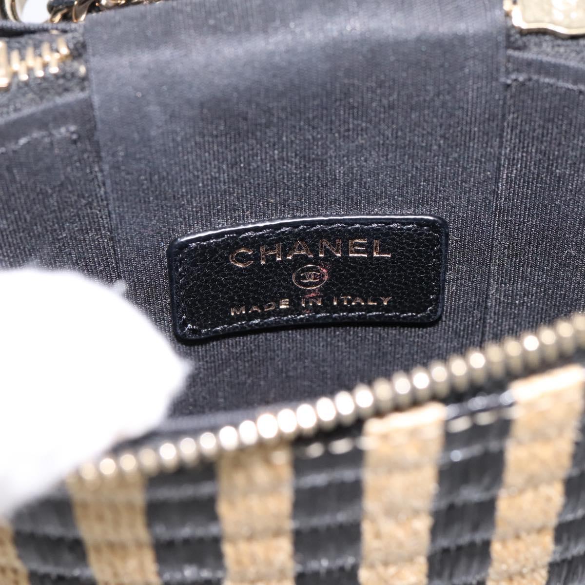 CHANEL Chain Shoulder Bag Raffia Beige Gold CC Auth 196361SAM