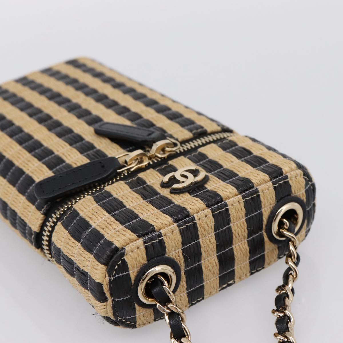 CHANEL Chain Shoulder Bag Raffia Beige Gold CC Auth 196361SAM