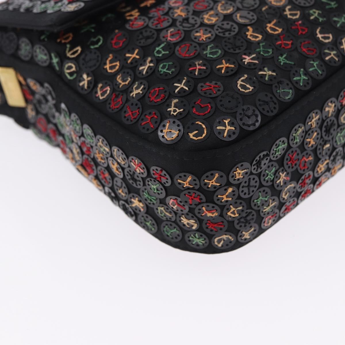 FENDI Mamma Baguette Shoulder Bag Nylon Sequins 2way Brown Gold Auth 196362SM