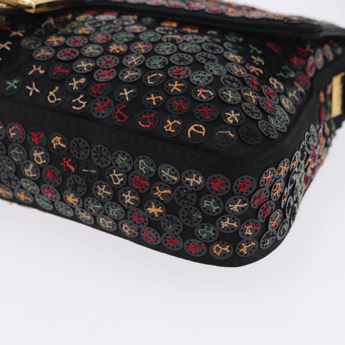FENDI Mamma Baguette Shoulder Bag Nylon Sequins 2way Brown Gold Auth 196362SM