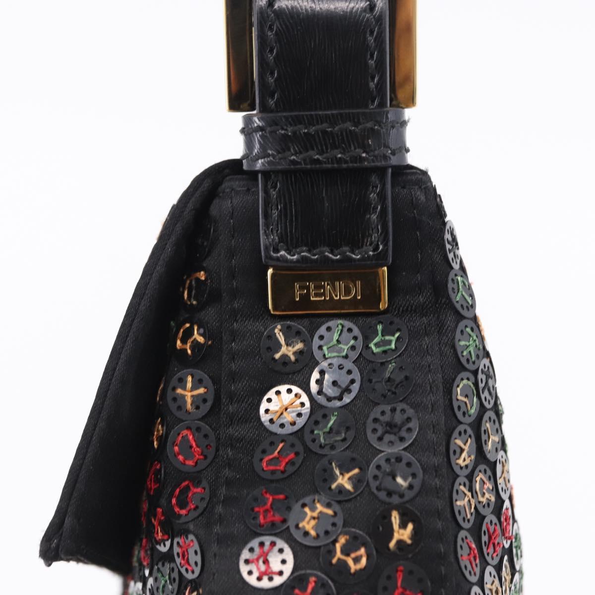 FENDI Mamma Baguette Shoulder Bag Nylon Sequins 2way Brown Gold Auth 196362SM
