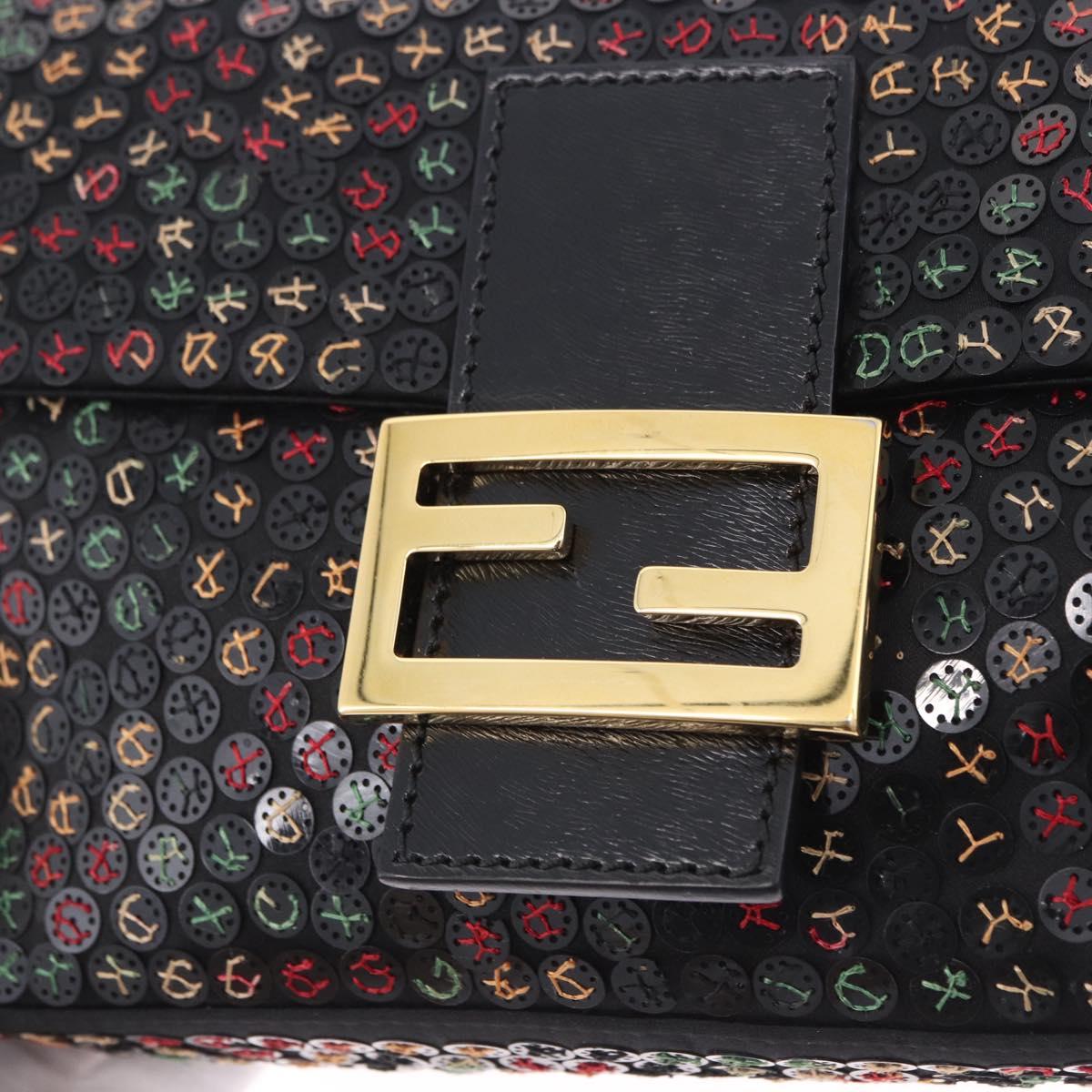 FENDI Mamma Baguette Shoulder Bag Nylon Sequins 2way Brown Gold Auth 196362SM
