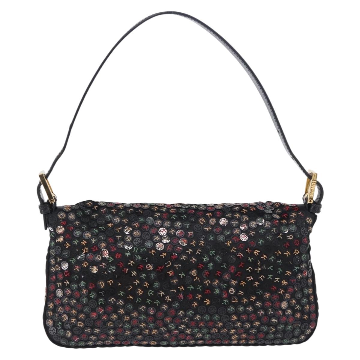 FENDI Mamma Baguette Shoulder Bag Nylon Sequins 2way Brown Gold Auth 196362SM