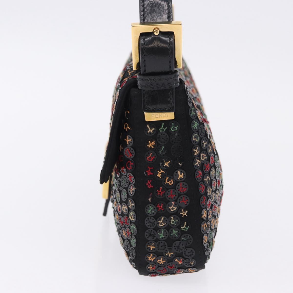 FENDI Mamma Baguette Shoulder Bag Nylon Sequins 2way Brown Gold Auth 196362SM