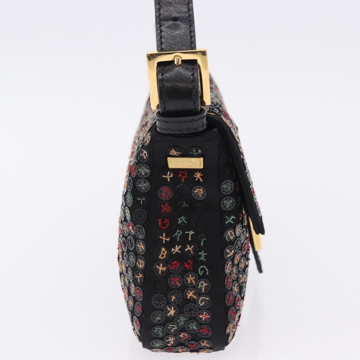 FENDI Mamma Baguette Shoulder Bag Nylon Sequins 2way Brown Gold Auth 196362SM