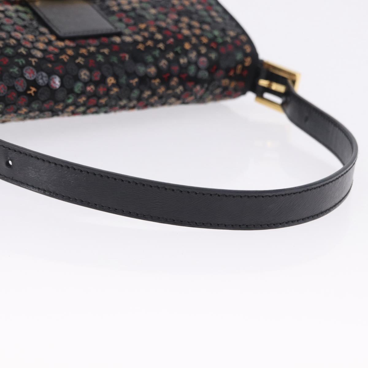 FENDI Mamma Baguette Shoulder Bag Nylon Sequins 2way Brown Gold Auth 196362SM