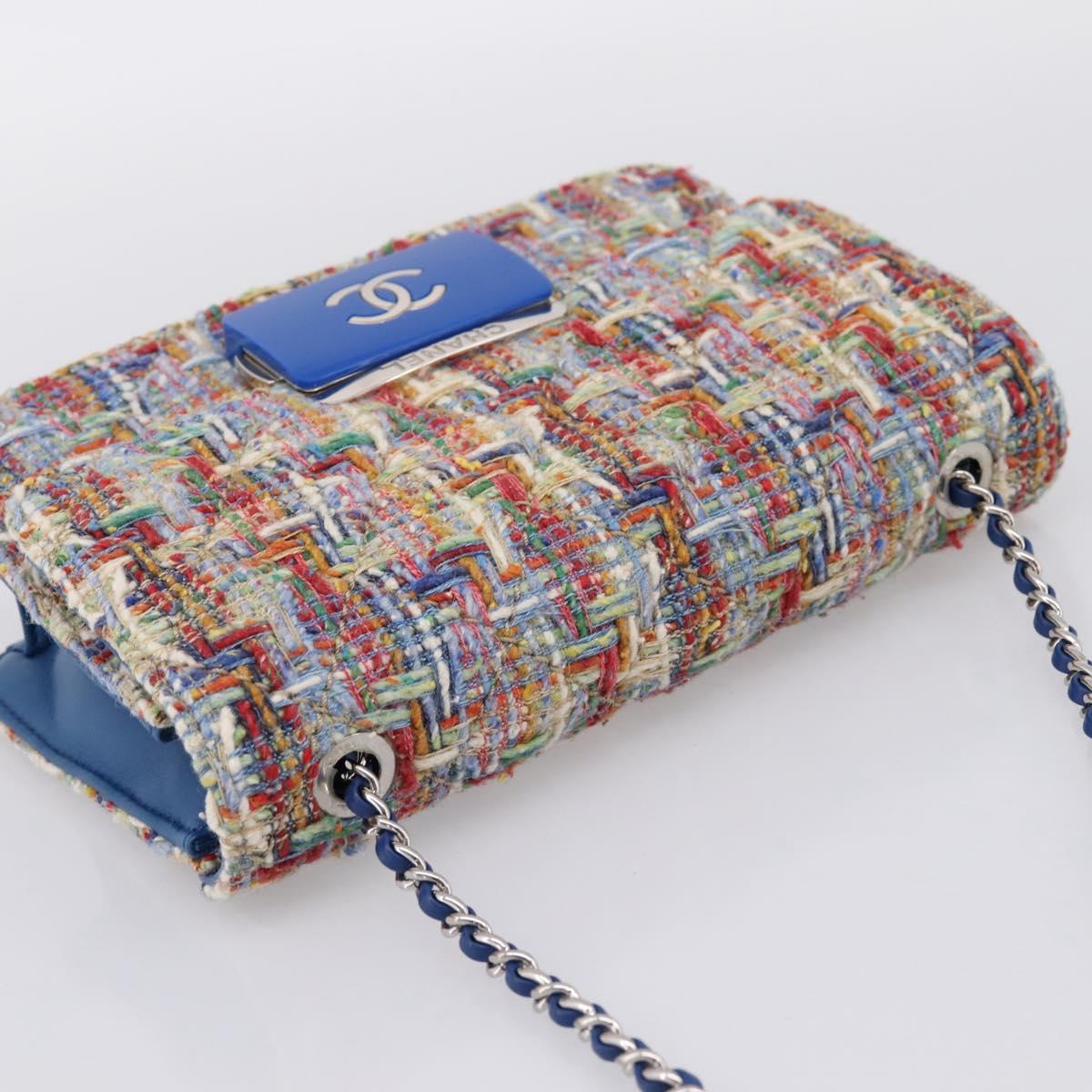CHANEL Chain Shoulder Bag Tweed Multicolor Silver CC Auth 196363SM