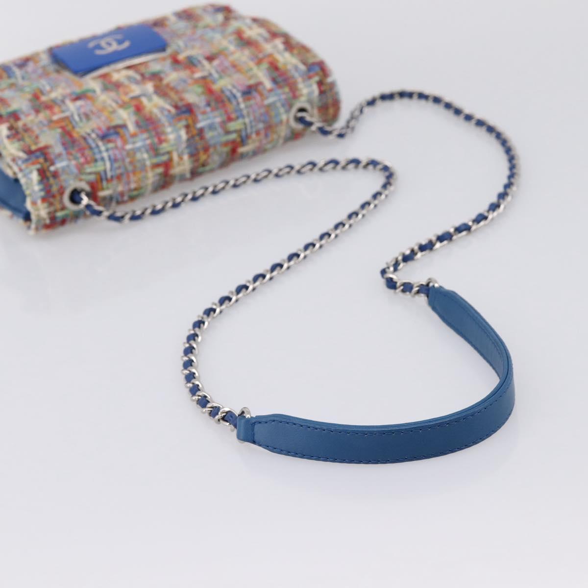 CHANEL Chain Shoulder Bag Tweed Multicolor Silver CC Auth 196363SM