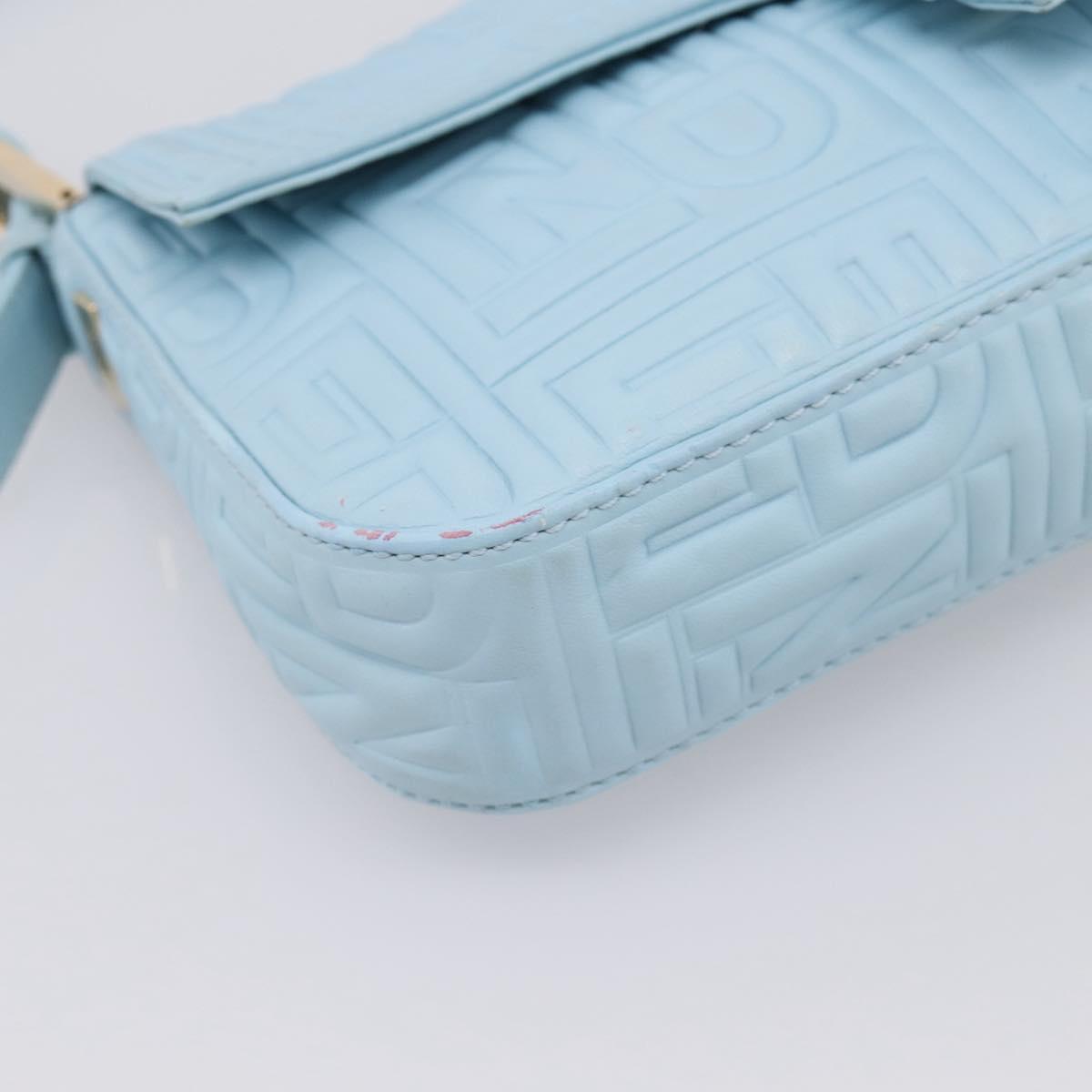 FENDI Mamma Baguette Shoulder Bag Light Blue Silver Auth 196364M