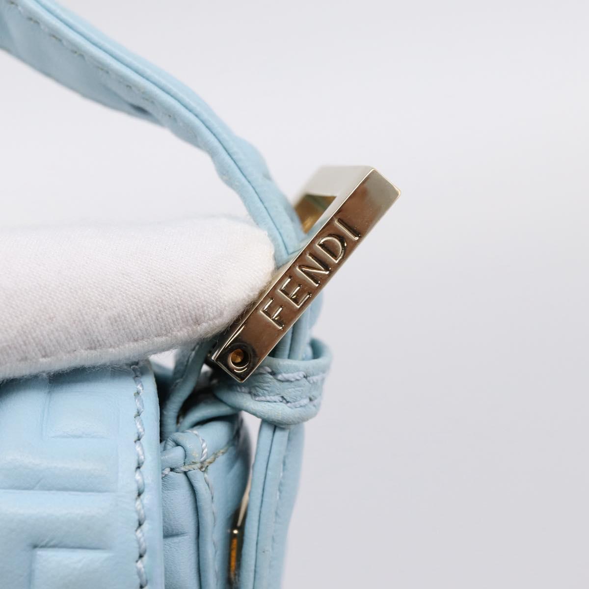 FENDI Mamma Baguette Shoulder Bag Light Blue Silver Auth 196364M