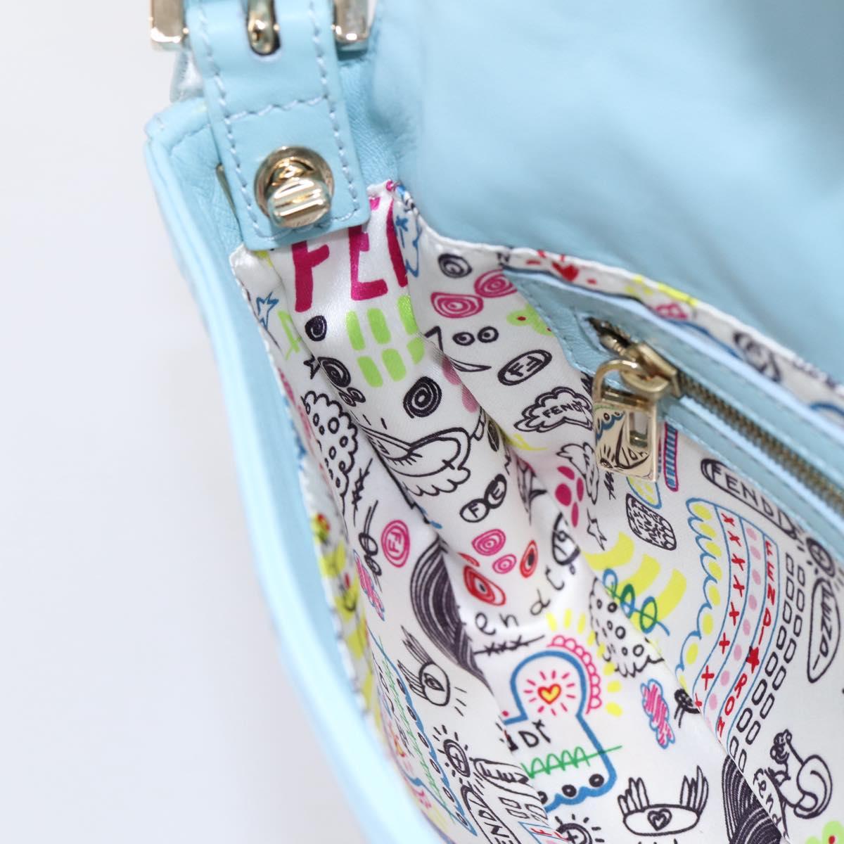 FENDI Mamma Baguette Shoulder Bag Light Blue Silver Auth 196364M