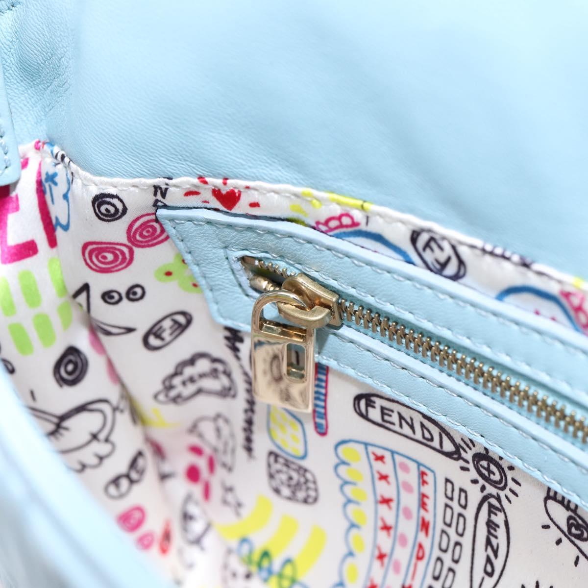 FENDI Mamma Baguette Shoulder Bag Light Blue Silver Auth 196364M