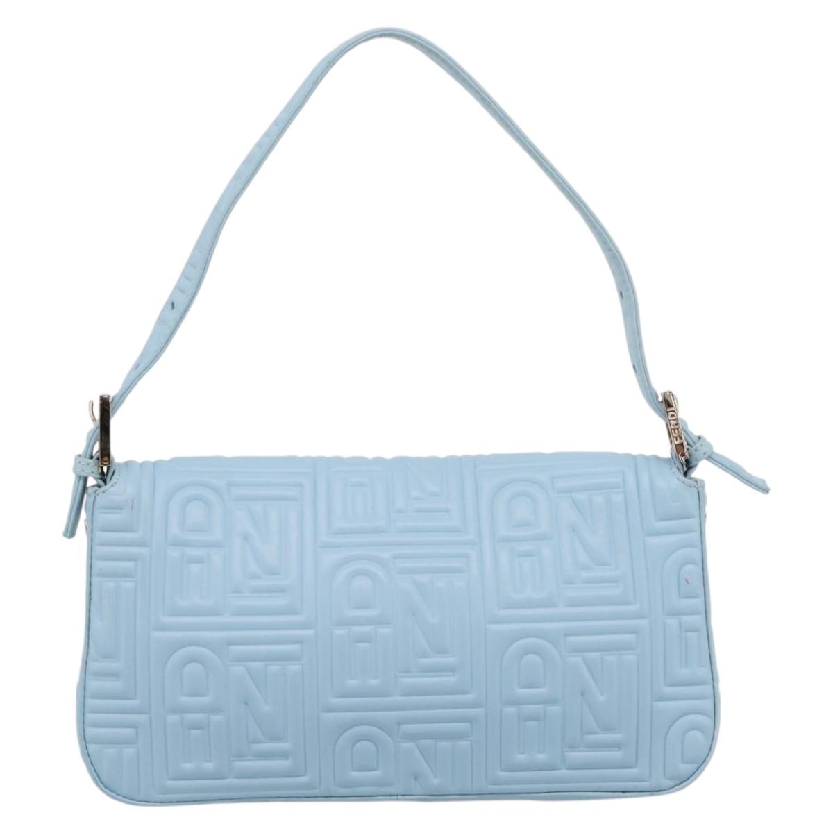 FENDI Mamma Baguette Shoulder Bag Light Blue Silver Auth 196364M