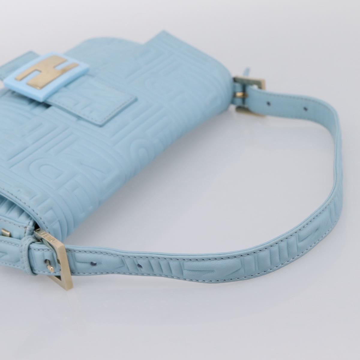 FENDI Mamma Baguette Shoulder Bag Light Blue Silver Auth 196364M