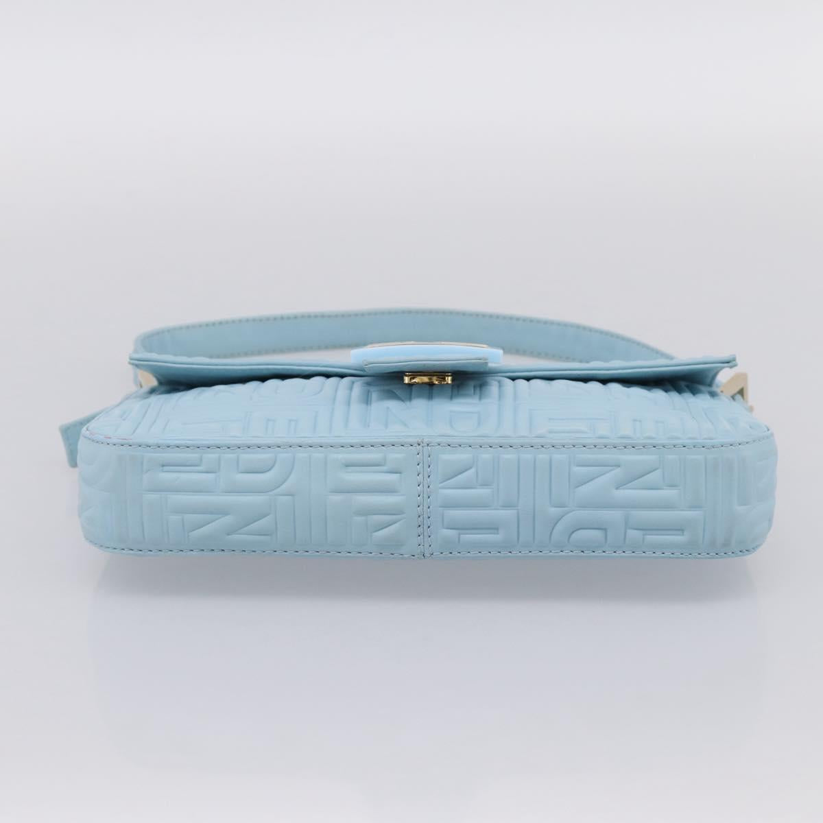 FENDI Mamma Baguette Shoulder Bag Light Blue Silver Auth 196364M