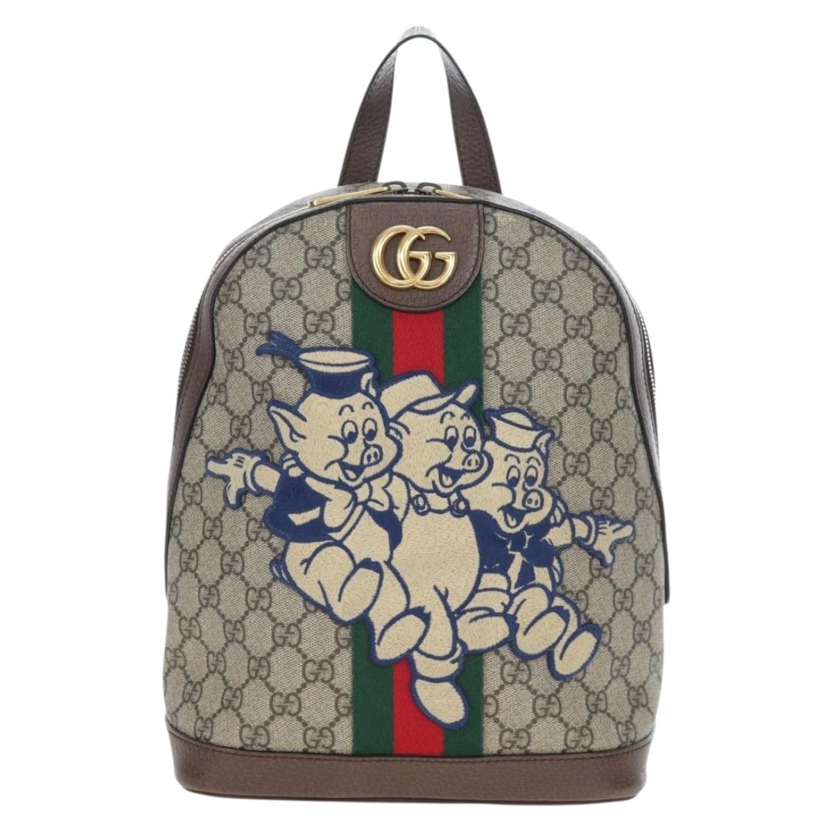 GUCCI GUCCI x Disney GG Supreme Backpack PVC Beige Gold 552884 Auth 196367M