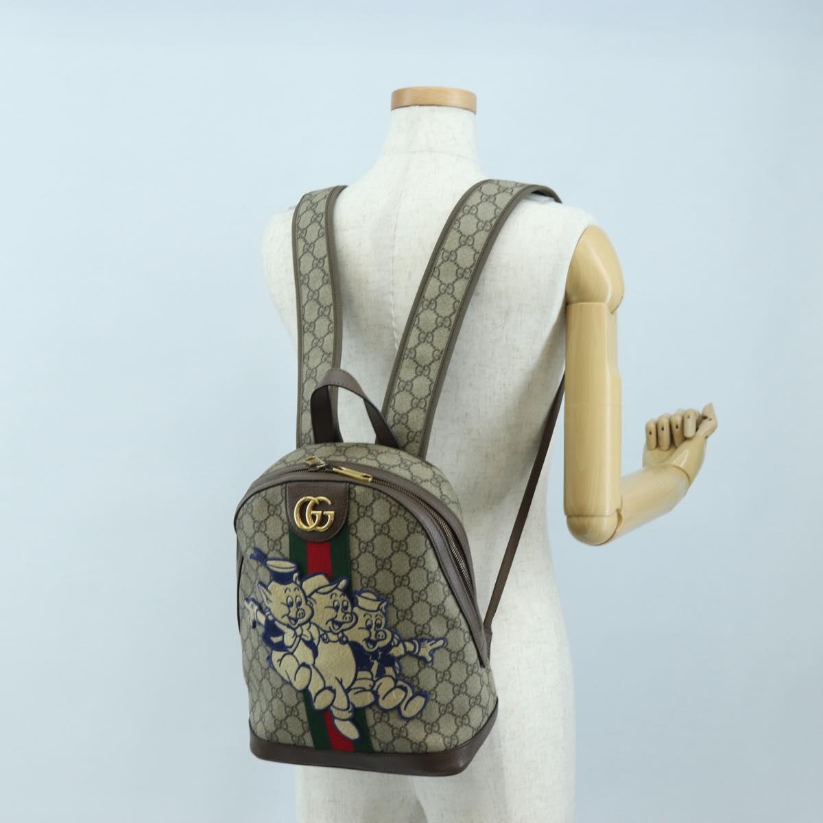 GUCCI GUCCI x Disney GG Supreme Backpack PVC Beige Gold 552884 Auth 196367M