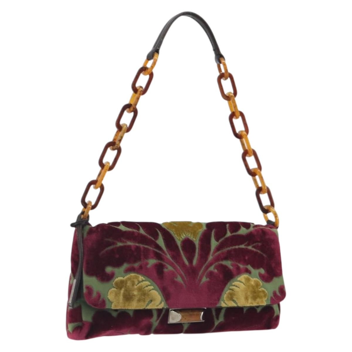 Miu Miu Chain Shoulder Bag Velor Bordeaux Silver Auth 196368A