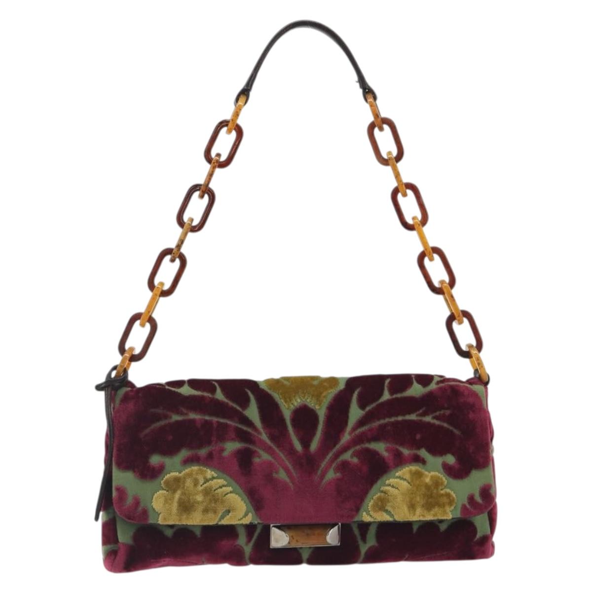 Miu Miu Chain Shoulder Bag Velor Bordeaux Silver Auth 196368A