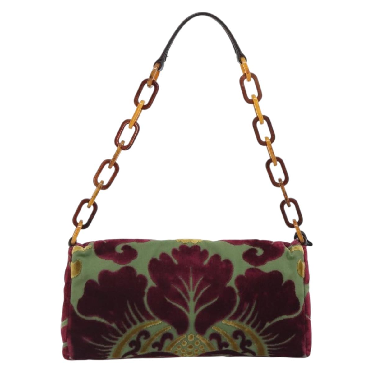 Miu Miu Chain Shoulder Bag Velor Bordeaux Silver Auth 196368A