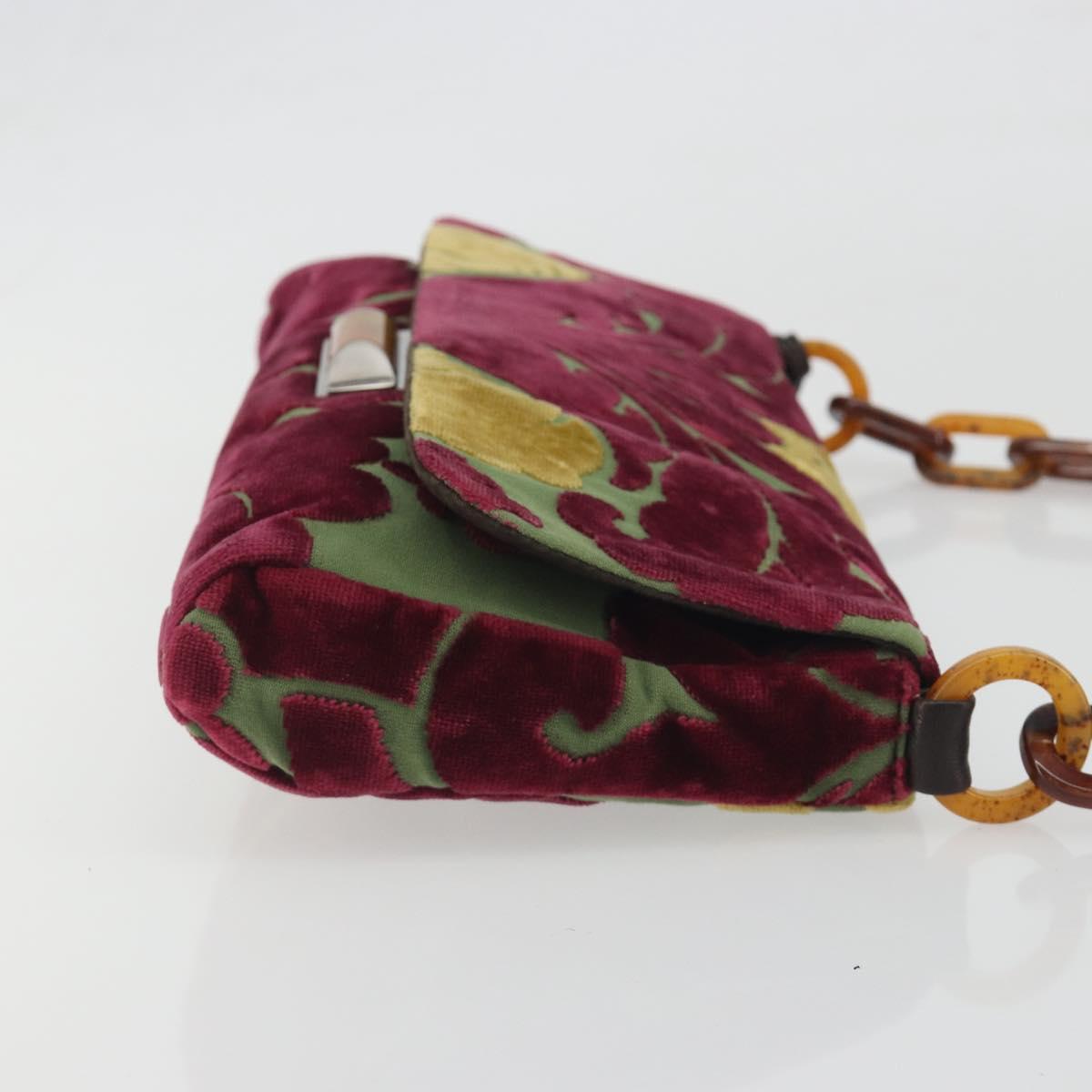 Miu Miu Chain Shoulder Bag Velor Bordeaux Silver Auth 196368A