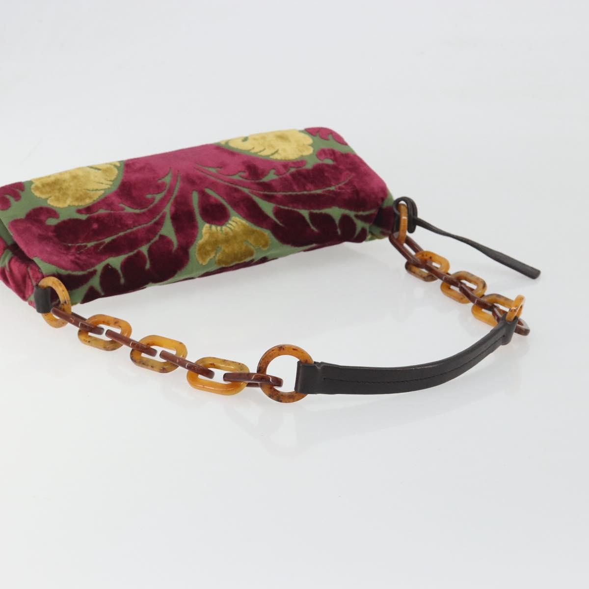 Miu Miu Chain Shoulder Bag Velor Bordeaux Silver Auth 196368A