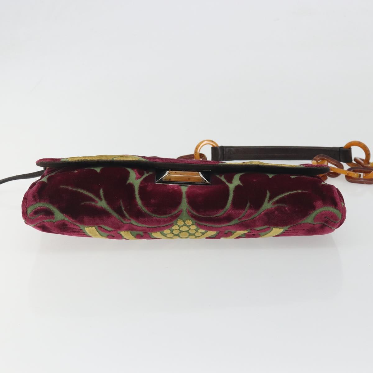 Miu Miu Chain Shoulder Bag Velor Bordeaux Silver Auth 196368A