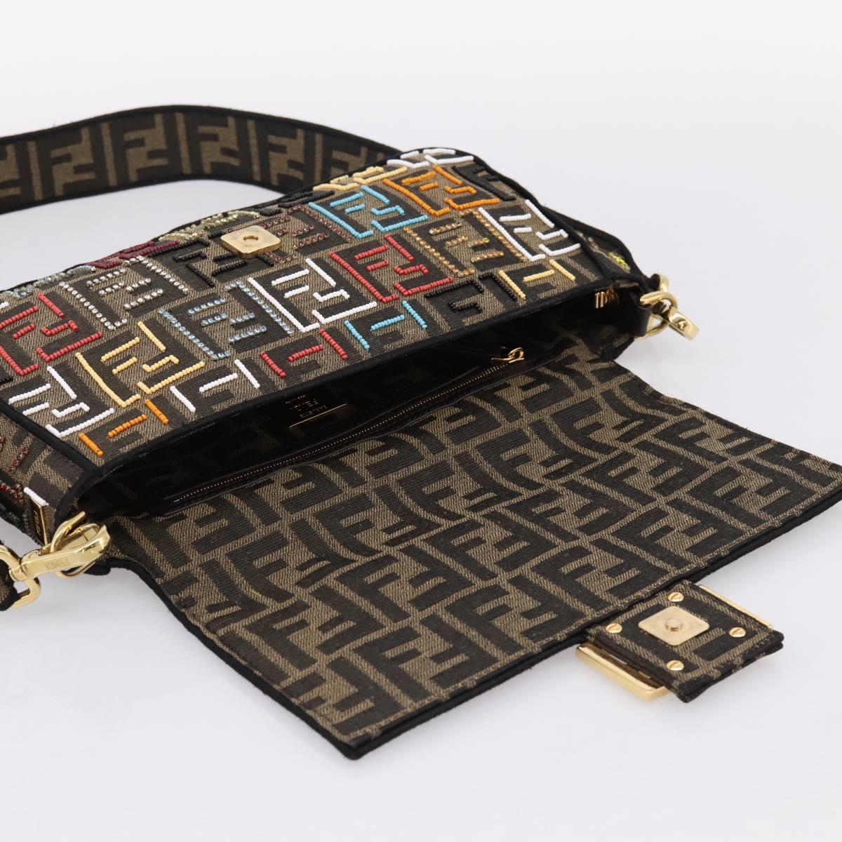 FENDI Zucca Canvas Mamma Baguette Shoulder Bag 2way Black Brown Auth 196370SAM
