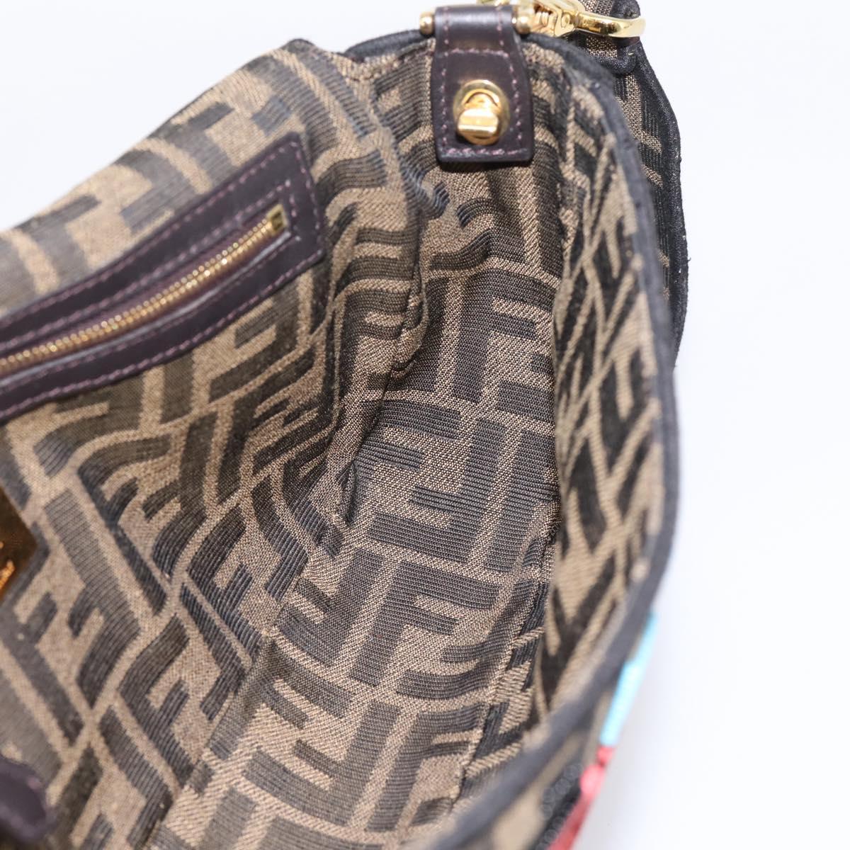 FENDI Zucca Canvas Mamma Baguette Shoulder Bag 2way Black Brown Auth 196370SAM