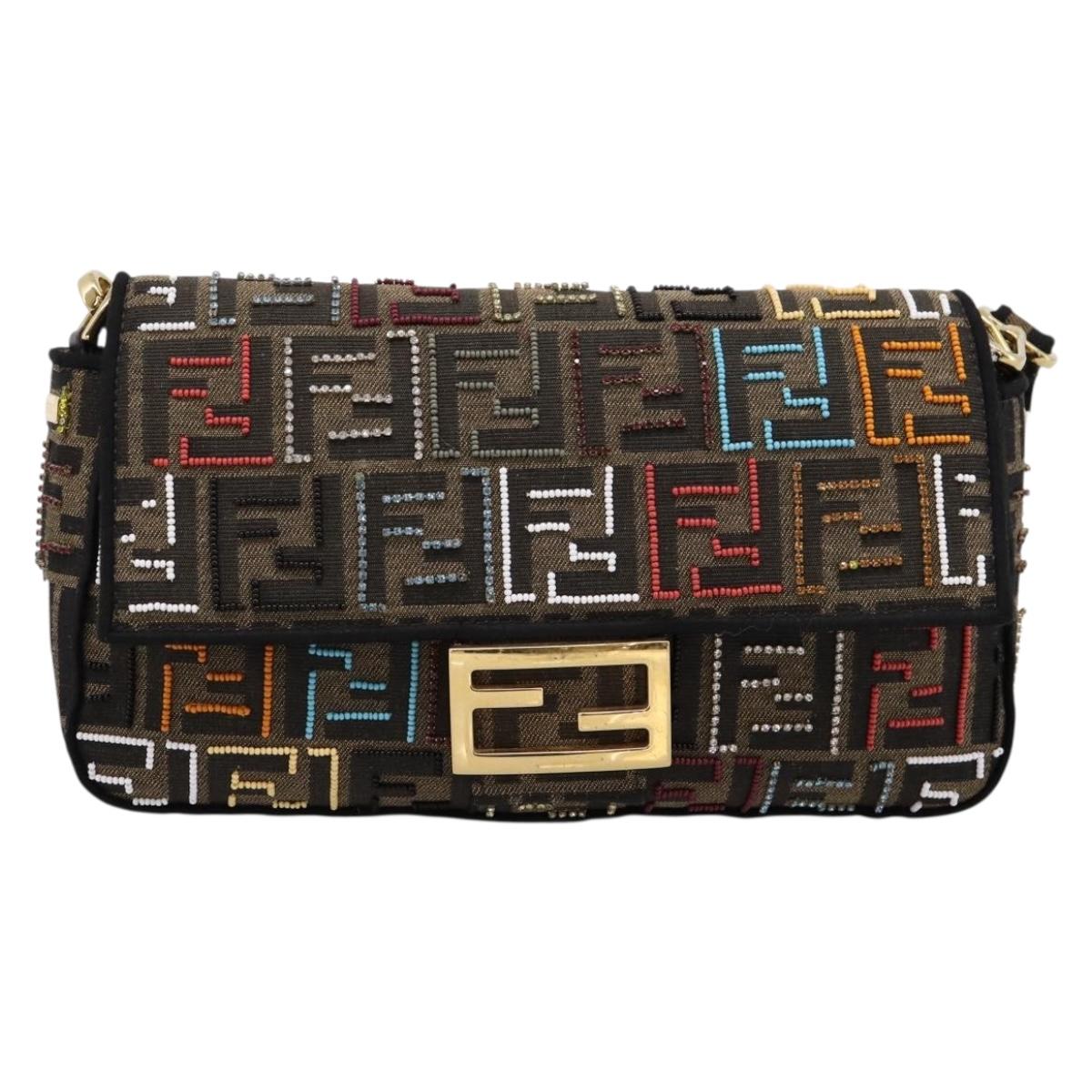 FENDI Zucca Canvas Mamma Baguette Shoulder Bag 2way Black Brown Auth 196370SAM