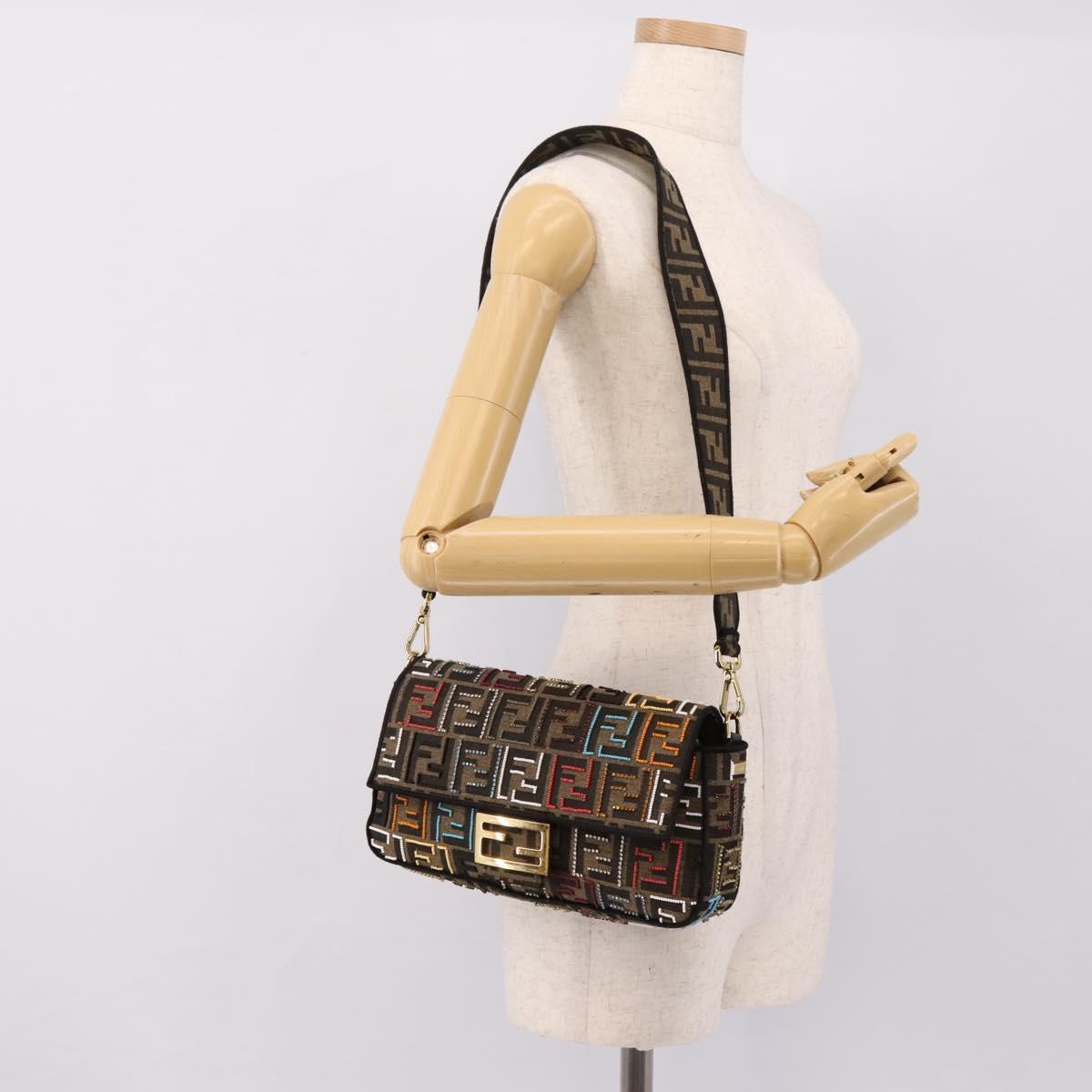FENDI Zucca Canvas Mamma Baguette Shoulder Bag 2way Black Brown Auth 196370SAM