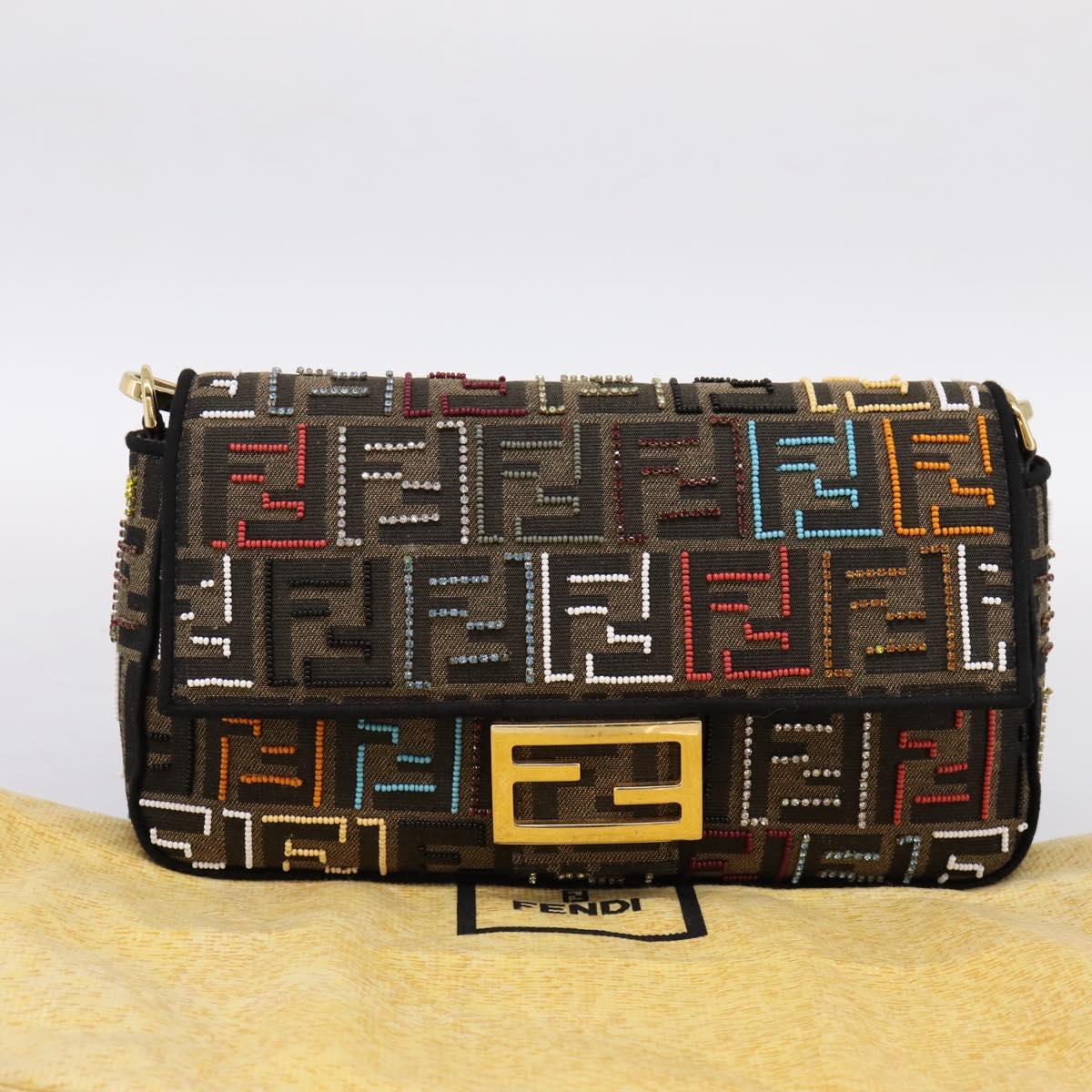 FENDI Zucca Canvas Mamma Baguette Shoulder Bag 2way Black Brown Auth 196370SAM