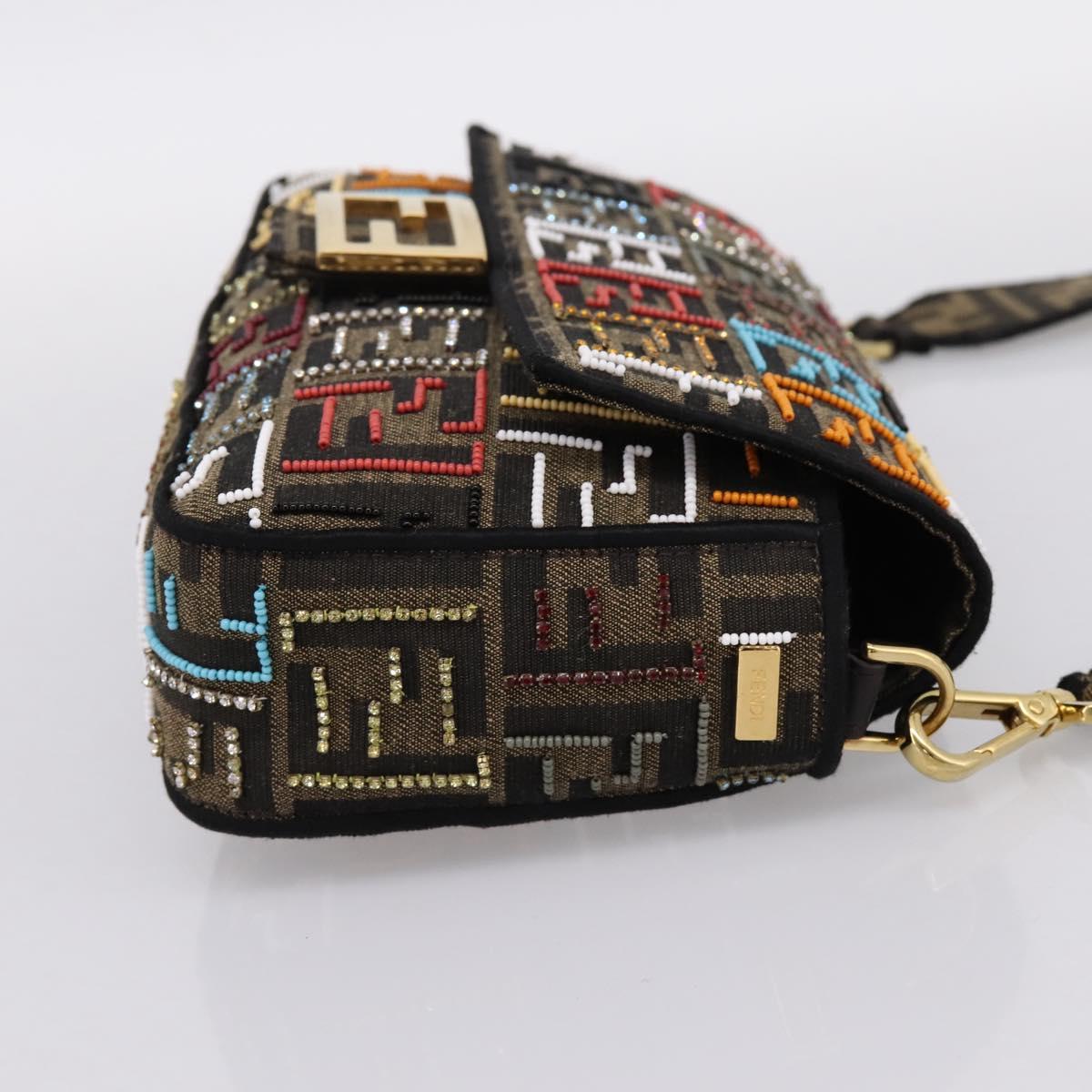 FENDI Zucca Canvas Mamma Baguette Shoulder Bag 2way Black Brown Auth 196370SAM